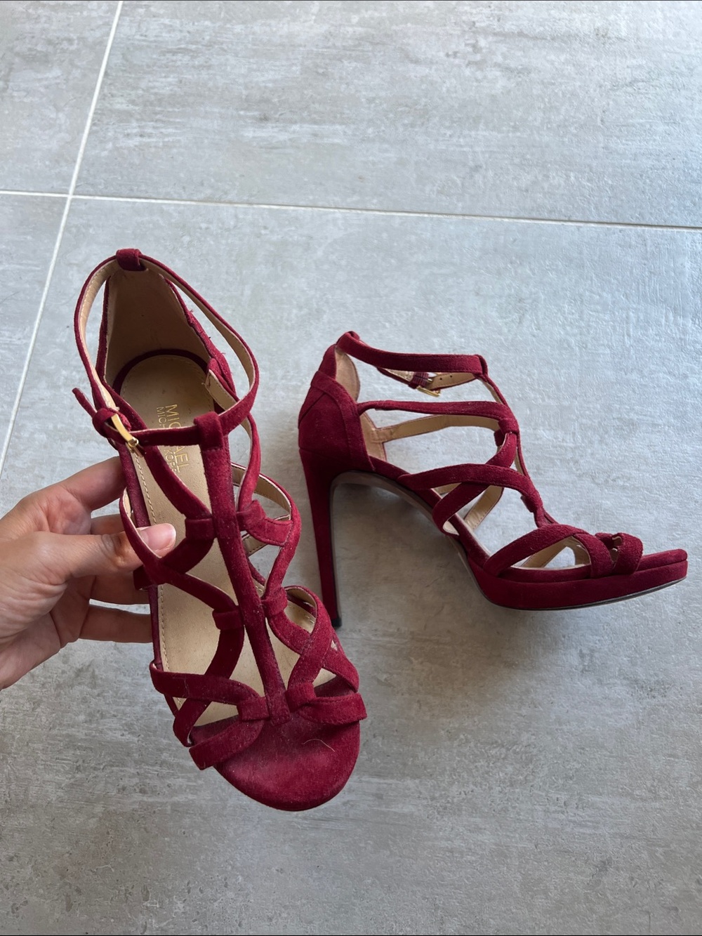Michael Kors Wine Red Suede Strappy High Heel Sandals